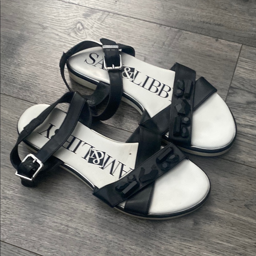 Sam & Libby Black and White Sandals with Ankle Strap